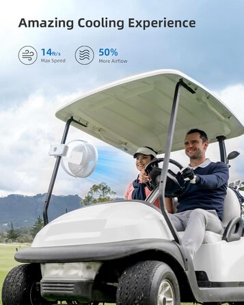 Вентилятор Koonie 10000 mAh з кліпсою, 20 см, портативний USB, акумуляторний, 4 швидкості, 360° оберт, тихий, для дому, офісу, дитячої коляски, кемпінгу, гроубокса (білий)