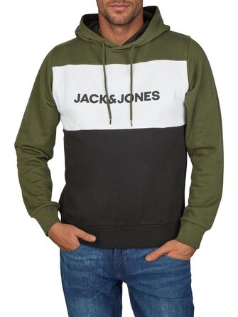 Чоловічий худі Jack & Jones JWHLOGO Blocking Regular Fit — багатоколірний світшот з каптуром та принтом, великі розміри (S-8XL), Forest Night