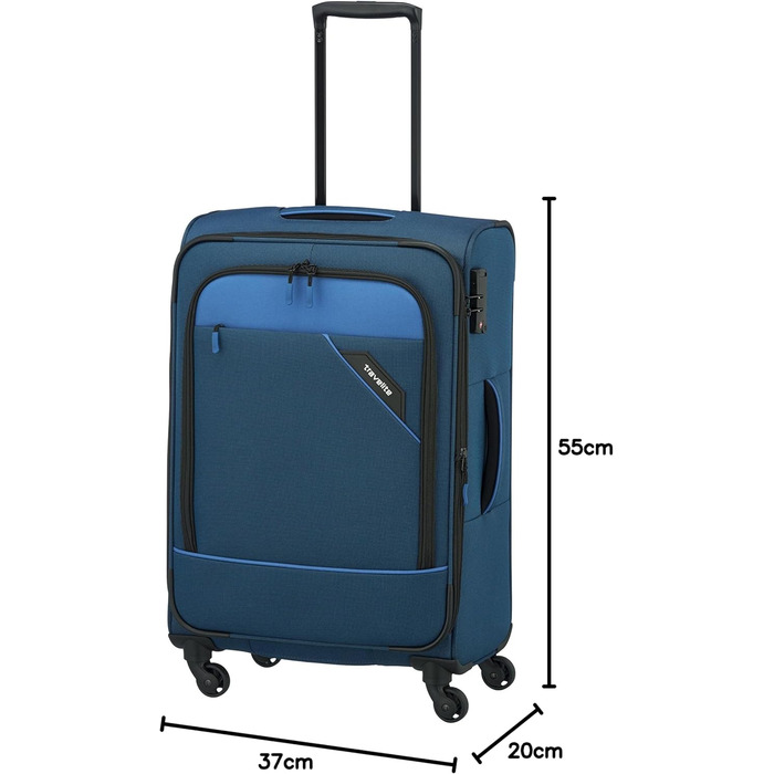 Валіза ручної поклажі Paklite Derby 55 см, 41 л, 4 колеса, з TSA замком та функцією розширення, блакитна