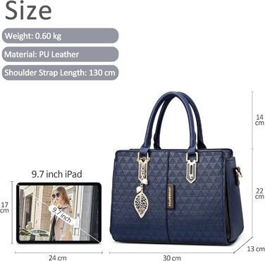 Стильна жіноча сумка-шопер Elegante з ручками та захистом від крадіжки, синя, PU шкіра, середнього розміру - для подорожей, роботи, вечірок