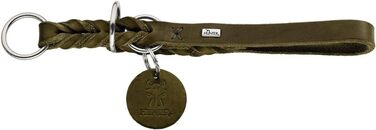 Нашийник для дрессури HUNTER SOLID EDUCATION, оливковий, міцне шкіряне плетіння, з кільцем, Made in Germany, розмір S-M