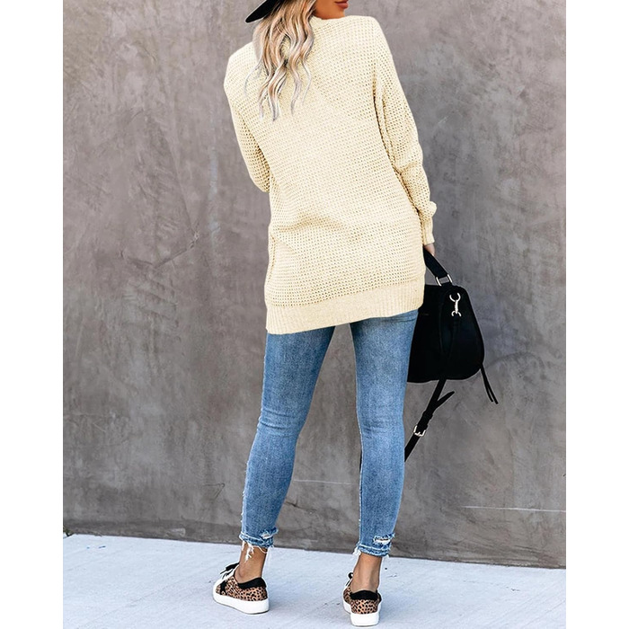 Жіночий в'язаний кардиган Saodimallsu з довгим рукавом, оверсайз, легкий, м'який, з кишенями, хакі (L, персиковий)