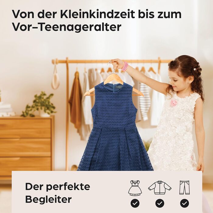 Дерев'яні вішалки для дитячого одягу з гачком, поворотні на 360° - набір 10 шт. - Міцне букове дерево з сертифікацією FSC® - Ідеальний порядок для дитячого одягу