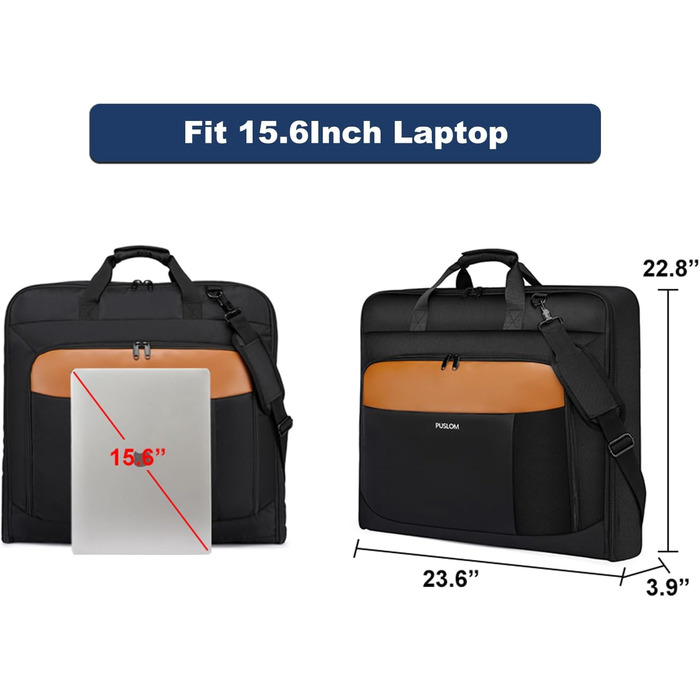 Garment Bag for Men - 40 Inch Carry-on for Up to 3 Suits, 2-in-1 Hanging Suitcase, Foldable Travel Duffel Bag for Business, 15.6 Inch Laptops - (Black-Brown)