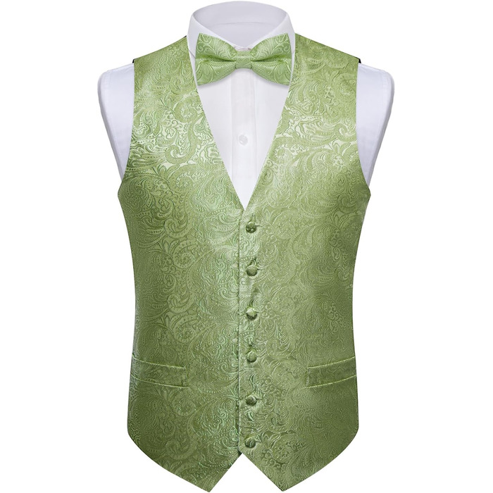 Жакети DiBanGu з принтом пейслі для чоловіків, 7-piece комплект: жакет, краватка, голки для лацканів, S, салатовий