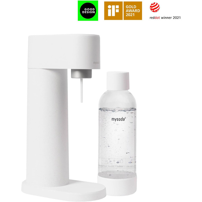 MySoda: Набір Woody - Газована вода з дерев'яного композиту, BPA-free пляшка Quick-Lock та CO2 балон (Білий)