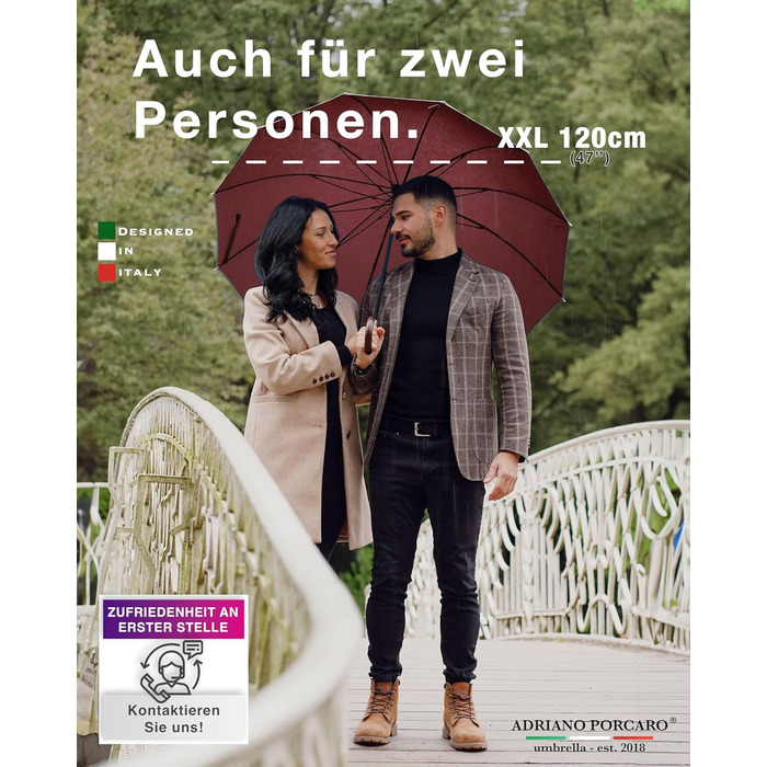 Стійкий до вітру парасолька Ø120см: великий парасолька XXL з відбиваючим краєм, 12 спиць, з чохлом - для чоловіків та жінок, оливковий (бордовий)