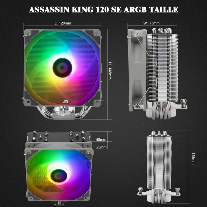 Thermalright Assassin King 120 SE White ARGB: Кулер для CPU з 5 Heatpipes, тихий вентилятор PWM, сумісний з AM4/AM5/Intel LGA1150/1151/1200/1700/1851