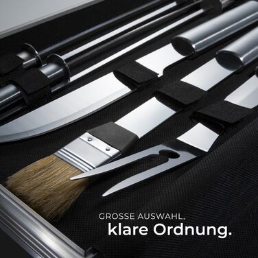 Набір гриля tectake® 18 предметів з нержавіючої сталі в алюмінієвому кейсі. Аксесуари для гриля, мангала, барбекю: для вугільного гриля, Smoker, шашлику, в саду, на кемпінгу. Ідеальний подарунок для чоловіків. В комплекті: виделка для м'яса.