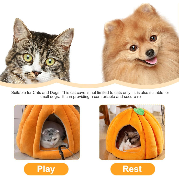 Кішка Будиночок-Печера для котів у формі гарбуза, теплий та м'який, для дому, (L)