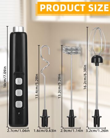 Електричний пінозмішувач молока USB-C з 3 насадками для кави, лате, збивання яєць та вершків. Зарядний станція в комплекті