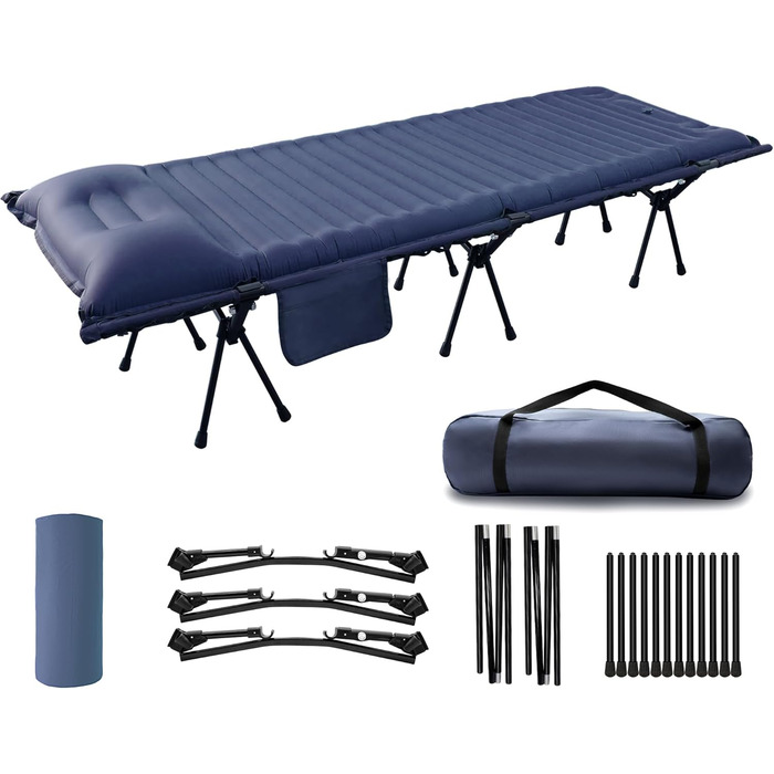 Розкладне ліжко-спальник туристичне, ультралегке, 160кг, блакитне. З алюмінієвою конструкцією та антирипстоп тканиною для кемпінгу, відпочинку на природі, вдома та на пляжі