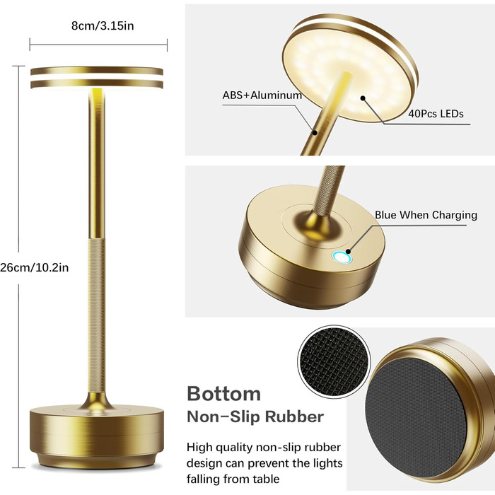 Світлодіодна настільна лампа Hapfish акумуляторна бездротова, 5000mAh, з димером, 3 режими кольору, водонепроникна IP54 (бронза, 2 шт.) для столу, нічника, вулиці