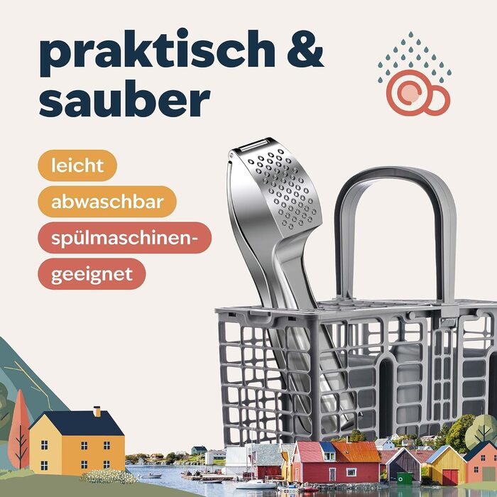Преміум-прес для часнику Kjøk - з цинкової сплави, хром, професійний, для посудомийної машини, стильний, подарунок на День Матері, срібний