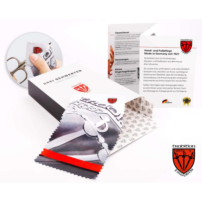 Набір для манікюру DREI SCHWERTER 'Sanremo' - Німецька якість | Преміум-набір для манікюру в чорному еко-шкіряному етиуі | Вміст: ножиці для нігтів, ножиці для кутикули, щипчики для нігтів, пінцет, напільничок з сапфіру та інше! (Імітація букета - Когняк)