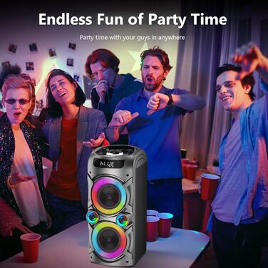 Bluetooth колонка з LED підсвіткою, пультом ДУ, підтримкою TF/USB, записом звуку, для дому та вечірок (чорна)