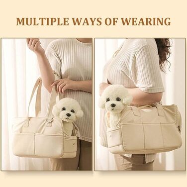 Транспортна сумка Dokeno для собак та котів до 8 кг, складана переноска для подорожей та авто, дихаюча переноска для домашніх тварин з ручками (Бежевий, 41x19x31 см)