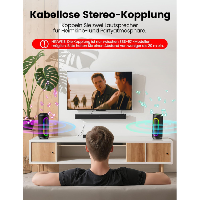Портативна Bluetooth колонка UOHHBOE 30W з RGB підсвічуванням, TWS Stereo, 24 години роботи, IPX5 водонепроникність