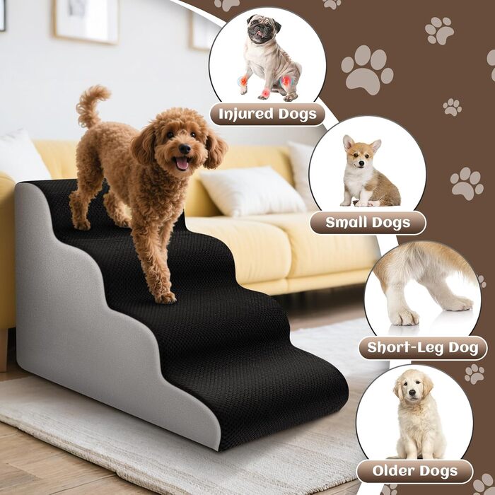 Східці для собак та котів JUOIFIP, 4 сходинки, для маленьких порід, чорного кольору, миючий, антиковзкий