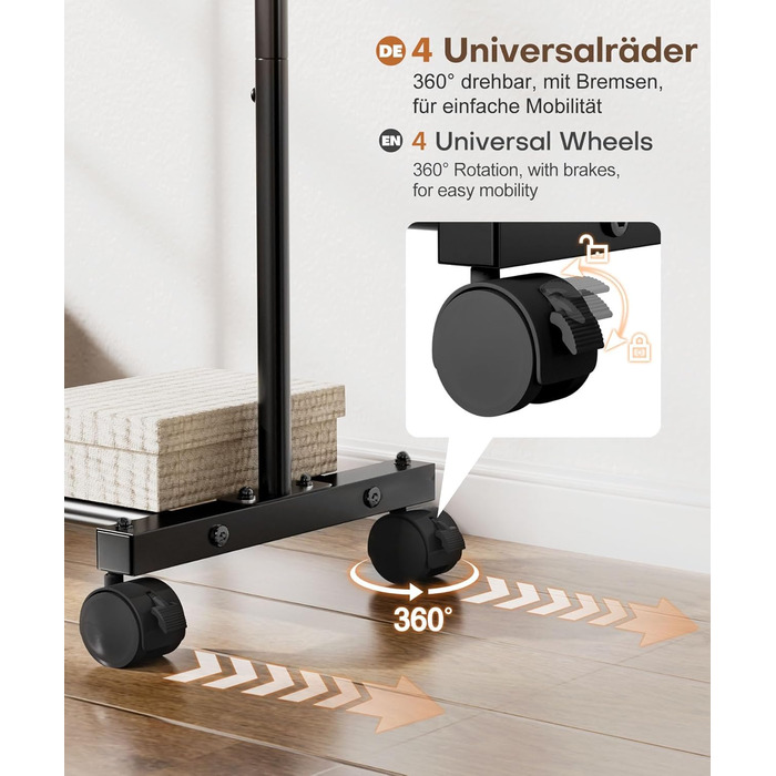 Міцний вішак для одягу на колесах Yorbay: металева стійка з полицею для багажу. Компактна вішалка для одягу в спальню, пральню, магазин (81 см). Чорний колір, 81 см