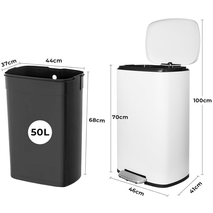 Відро для сміття LIFERUN 30л з кришкою, з м'яким закриттям, сталеве, з внутрішнім відром, для кухні, ванної кімнати, офісу