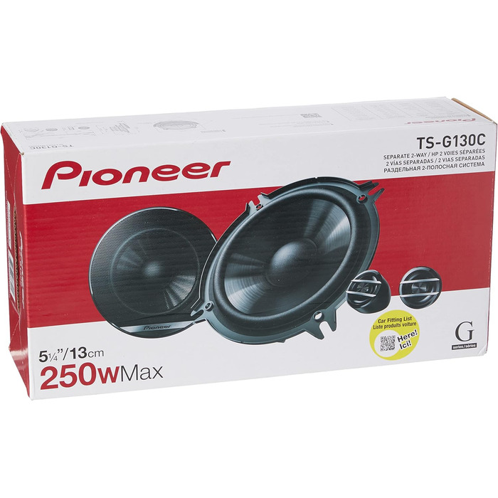 Автомобільна акустика Pioneer TS-G130C 13 см, 250 Вт, 2-смугові компонентні динаміки, потужний звук, IMPP-дифузор, оптимальний бас, 40 Вт RMS, монтажна глибина 44 мм, чорні, 2 шт.