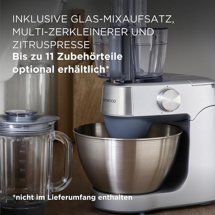 Кухонна машина Kenwood Prospero+ KHC29.A0SI, 1000 Вт, чаша з нержавіючої сталі 4,3 л, набір насадок (вінчик, К-міксер, гак), компактний дизайн, срібляста