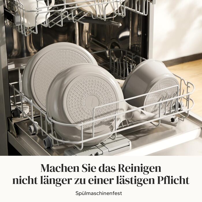 Набір посуду Redchef: 11-ти частинний набір каструль та сковорідок з керамічним покриттям, індукційний, PTFE-free, PFAS-free, для всіх типів плит, стійкий до миття в посудомийній машині (сірий)