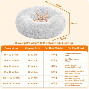 Ортопедичне ліжко для собак HMTOPE, кругла подушка для собак, собаче ліжко-софа, ліжко для котів, м'який собачий кошик, можна прати, діаметр 70 см, (Д 90 x Ш 90 x В 20 см, світло-сірий)