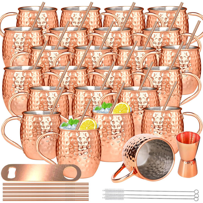 Gift Set] Moscow Mule Mugs Copper 540 ml Set of 6 Copper-Plated Stainless Steel Cups Handmade Copper Mugs with Handle for Chilled Cocktails and Cold Drinks