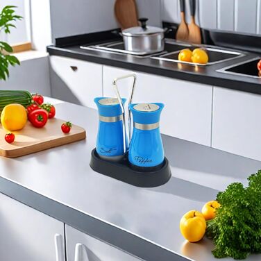 Набір солі та перцю (2 шт) з підставкою, скло та нержавіюча сталь, для кухні та кемпінгу