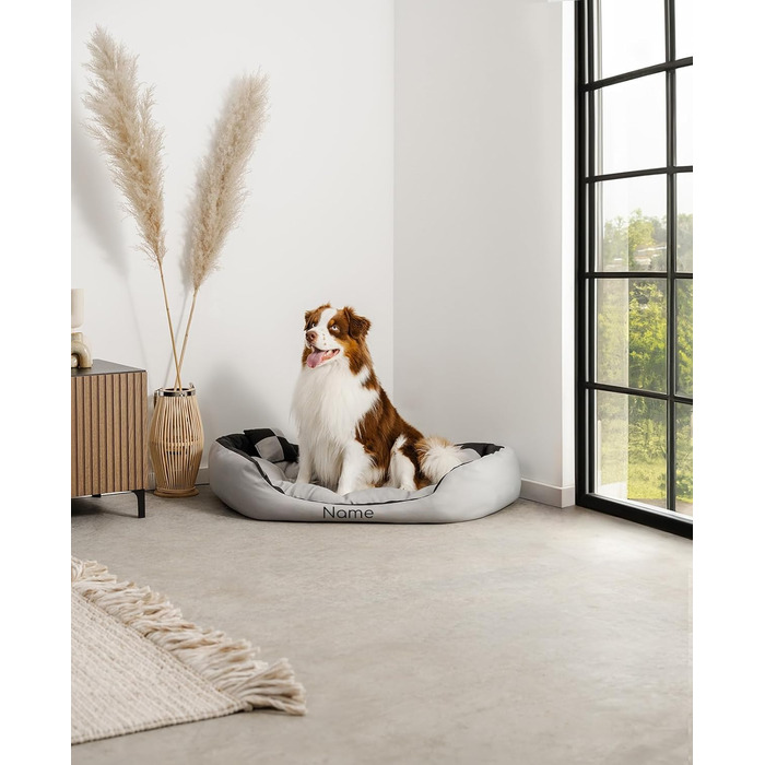 Ліжко для собак Lionto 4-в-1 з двостороннім подушкою, 65x50 см, з міцного оксфорду, водовідштовхувальне, з глибоким входом, для котів та собак всіх розмірів, з декоративною подушкою (сірий/чорний, L 110 x B 80 x H 23 см)