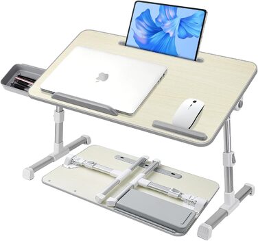 Стіл для ноутбука в ліжко, регульований, з ящиком, 60 x 34 см, бежевий