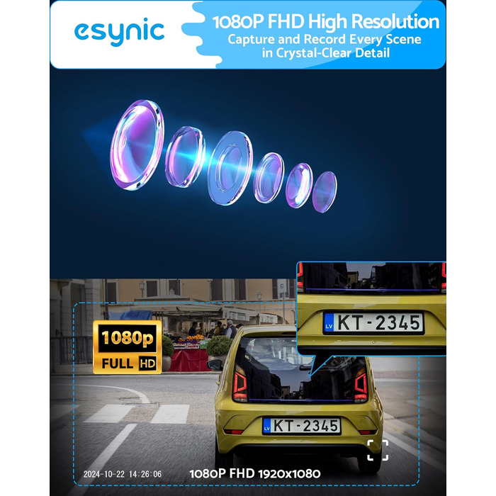eSynic Міні відеореєстратор (Dashcam) Auto WiFi 1080P Full HD – 160° Широкий кут, Нічне бачення, G-сенсор, Паркувальний режим, Керування через App, WiFi, 32GB SD-карта в комплекті