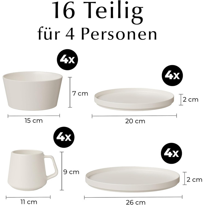 Набір посуду Miamio на 8 осіб (24 елементи) – сучасний сервіз з кераміки, білий, для посудомийної машини та мікрохвильової печі, колекція Luxe