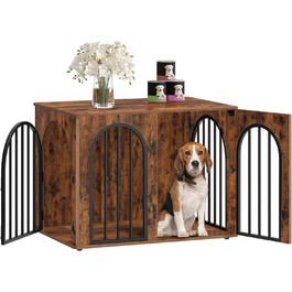 Клітка для собак Hzuaneri, 80 см, 3 двері, бокова дверцята, сучасний дизайн, стіл-клітка, міцна, 80x56x61 см, вінтажний колір, DFC85101B