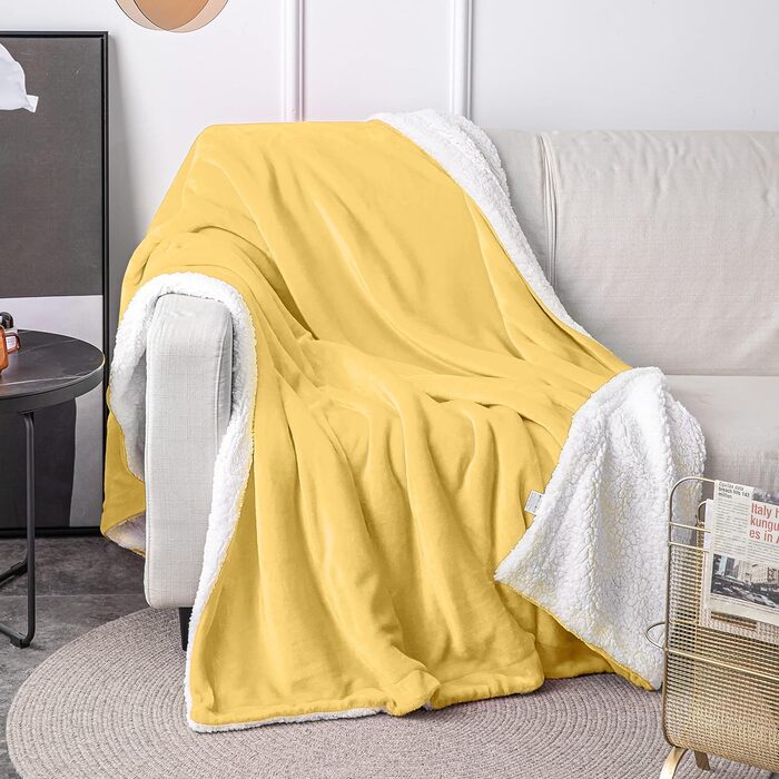 Плед Mixibaby для дому, теплий та м'який, 150 x 200 см, жовтий | Плед для дивана