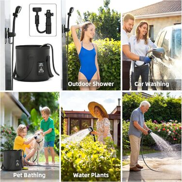 Душ кемпінговий портативний Camping Dusche Set 2026 з акумулятором 6000/8000mAh та дисплеєм, 5 літрів, 4 режими, для подорожей та кемпінгу