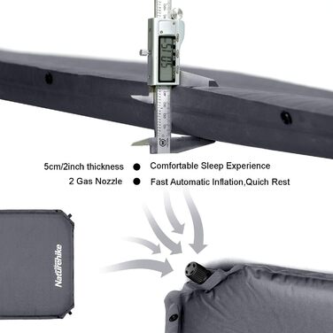 Кемпінговий килимок Naturehike надувний, 6 см, сірий - для кемпінгу, подорожей та піших прогулянок