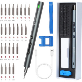 LOFICOPER Міні електричний набір викруток 28 в 1 з LED, USB-C, для ремонту ноутбуків та годинників (сірий)