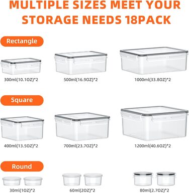Набір контейнерів для зберігання продуктів 36 шт. з кришками, витіканнями, для кухні