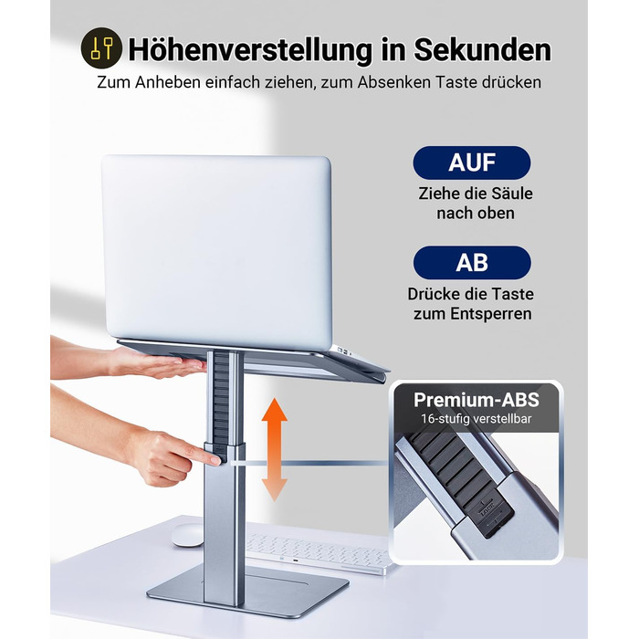 Регульований підставка для ноутбука: для офісу, дому, DJ-контролера. Підходить для MacBook та ноутбуків 13-16.5 дюймів. Сірий колір.