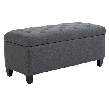 HOMCOM Bench with Cushion and Storage Space, 100 x 40 x 44 cm, Chest Bench made of linen-like Polyester and Rubberwood in Dark Grey