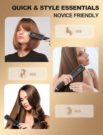 Випрямляч для волосся щіткою 2 в 1 | Керамічний випрямляч з PTC, антиопіковий дизайн, 30 температурних режимів (80℃~230℃), LED-дисплей, для жінок, чорний A.schwarz