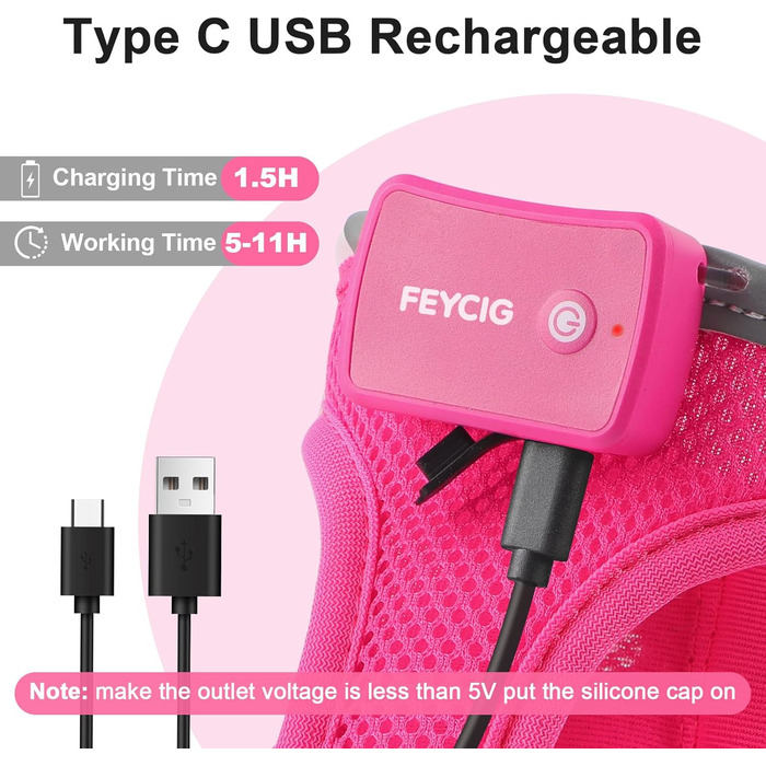 Світлодіодне шлейка для собак з підзарядкою - світлотехнічна та світловідбиваюча для цуценят, собак середніх розмірів, нагрудна шлейка, дихаюча шлейка (рожева, L)