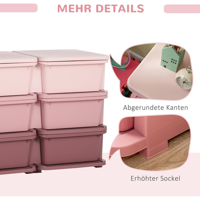 HOMCOM Kids' Chest of Drawers with Storage Boxes, Toy Organizer, Toy Box, Three Tiers for Children's Room, 3-6 Years, Children's Furniture, 37 x 37 x 56.5 cm (75L x 37W x 56.5H cm, Pink+Purple)