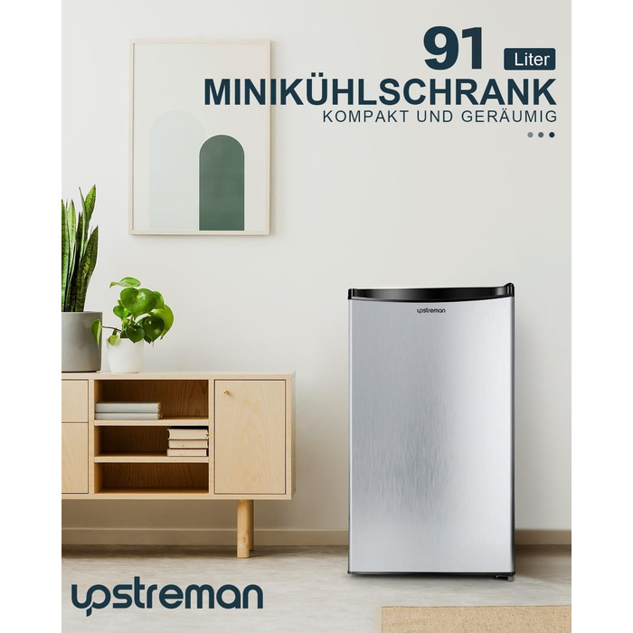 Холодильник Upstreman 91L з функцією швидкого охолодження, 5 температурних режимів (1-8℃), енергоефективний, 41 дБ, компактний та місткий, для студентського гуртожитку/офісу, BR321 (срібний)