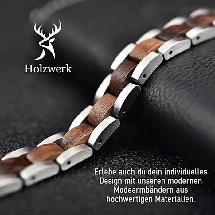 Браслет дерев'яний Holzwerk KALKSEE Natur (у подарунковій коробці) – синьо-коричневий, регульований, унісекс