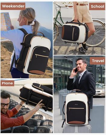 Рюкзак LOVEVOOK для ручної поклажі літака, 40L, водонепроникний, для ноутбука 17 дюймів, для подорожей, школи, роботи, кемпінгу (бежевий+чорний+коричневий)