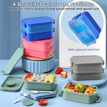 Ланчбокс WayEee 2130 мл, великий об'єм, витікoзахисний, BPA Free, для дорослих (блакитний)